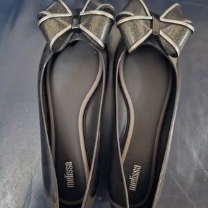 Melissa Women's Glossy Black Flats with Bow